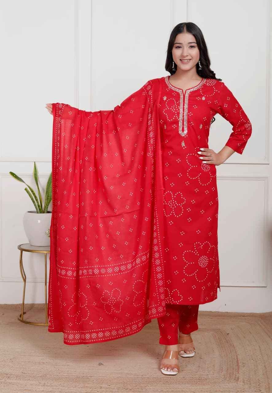 Gulika  Red Bandhej kurta set
